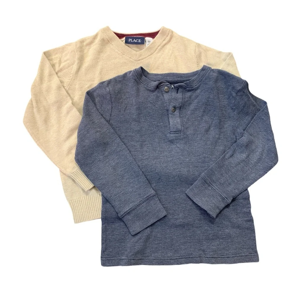 The Children’s Place Boys Top 5/6 (1)Sweater V-neck (2)Henley Buttons Lot of Two